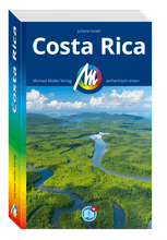 Buchcover „Costa Rica“ von Juliane Israel mit Luftaufnahme grüner Mangrovenlandschaft und verzweigten Wasserläufen; Michael Müller Verlag.