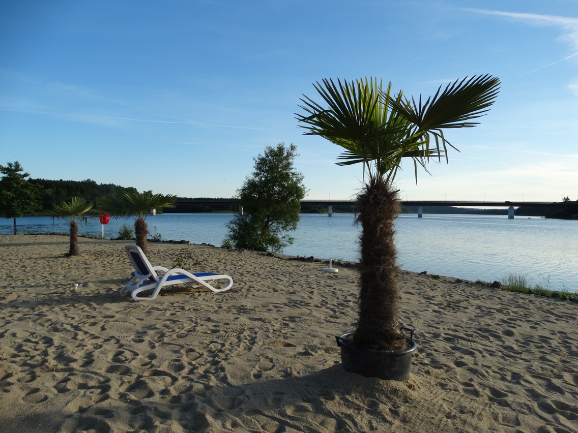 Sandstrand und Strandpalmen in Zeulenroda (Foto: Heidi Schmitt)